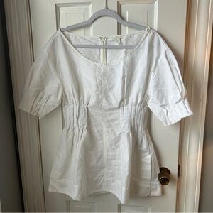 COS White Cotton-Linen Scoopneck Blouse